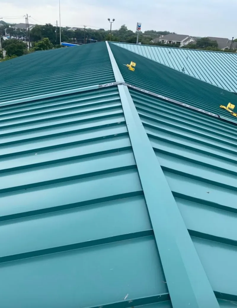 Green commercial metal roof ridge and valley for Metal Roof Repair in Shawnee